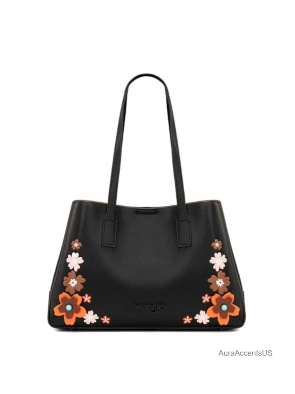 Women's Floral PU Leather Tote Bag with Snap Closure and Rivets